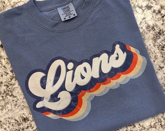 Lions retro vintage mascot shirts, lions shirts, lions school spirit shirt, retro school spirit shirt, comfort colors, school spirit wear