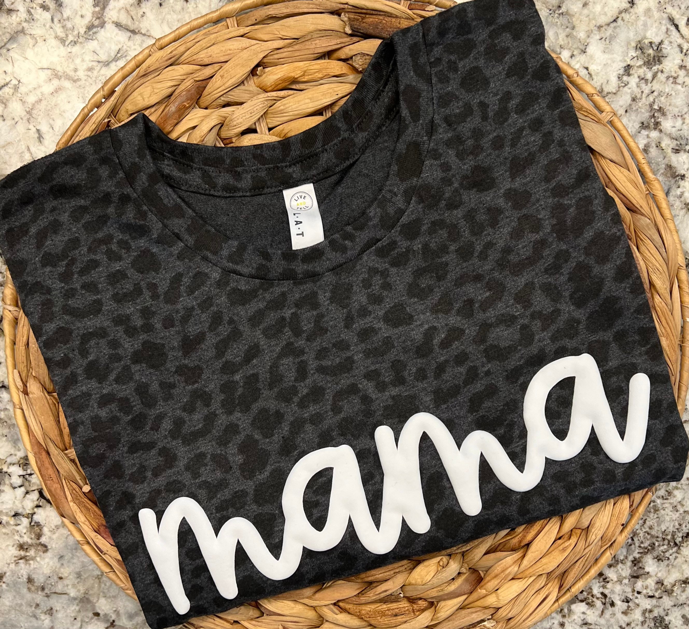 Custom Black Leopard Shirt With 3D Puff Vinyl Monogram, Mama, Wife