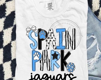 Spain Park blue and white jaguars mascot  school spirit adult youth comfort colors shirt