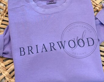 Briarwood school Comfort Colors violet colored sweatshirt, Briarwood shirt, comfort colors, school spirit wear shirt