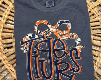 Tigers Mascot Comfort Colors Shirt: Orange & Navy School Spirit
