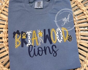 Briarwood Lions mascot bow shirt, lions school spirit shirt, lions shirt, comfort colors shirt, school spirit wear