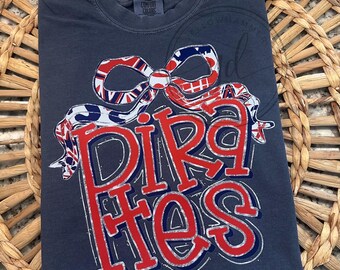 Pirates mascot bow shirt, red navy blue pirates school spirit shirt, pirates shirt, comfort colors shirt, school spirit wear