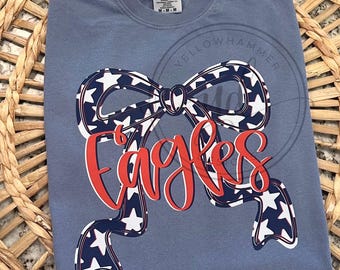 Eagles mascot bow shirt, oak mountain eagle school spirit shirt, eagle shirt, comfort colors shirt, school spirit wear
