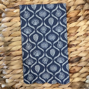 Set of 2 navy white shell dinner napkins for decoupage, beach ocean napkins, oyster shell decoupage craft supplies
