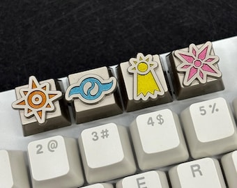 Teclas metálicas con el símbolo del escudo de Digimon para teclados mecánicos