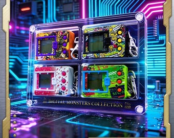Estuche acrílico de 4 celdas para decoración y exhibición de Digimon V-pet y Pendulum Digivice.