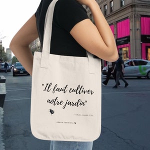 Organic Canvas Tote Bag: Voltaire Quote, Eco-Friendly Cotton