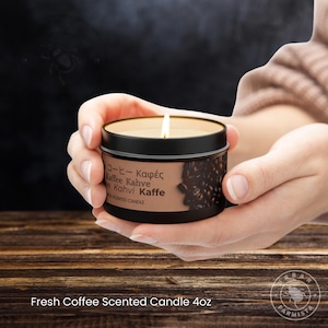 Coffee Scented Candle | 4oz / 8oz candle in black tin | Natural hand-poured coconut soy wax