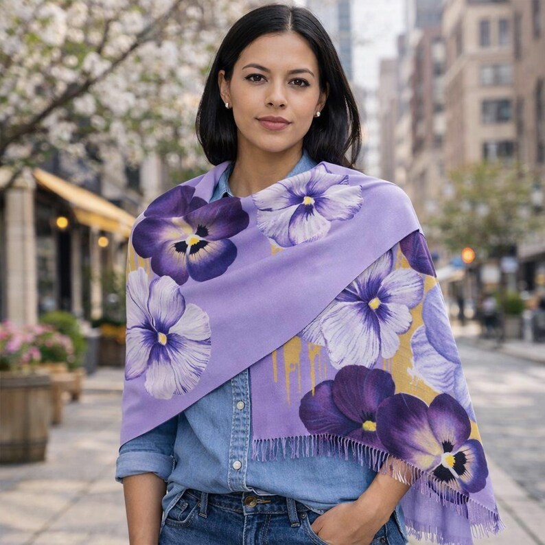 Purple crystal fashion accessories - violet floral pashmina scarf