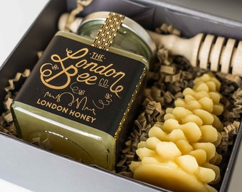 Kleine Bienenwachskerze und London Honey Geschenkbox