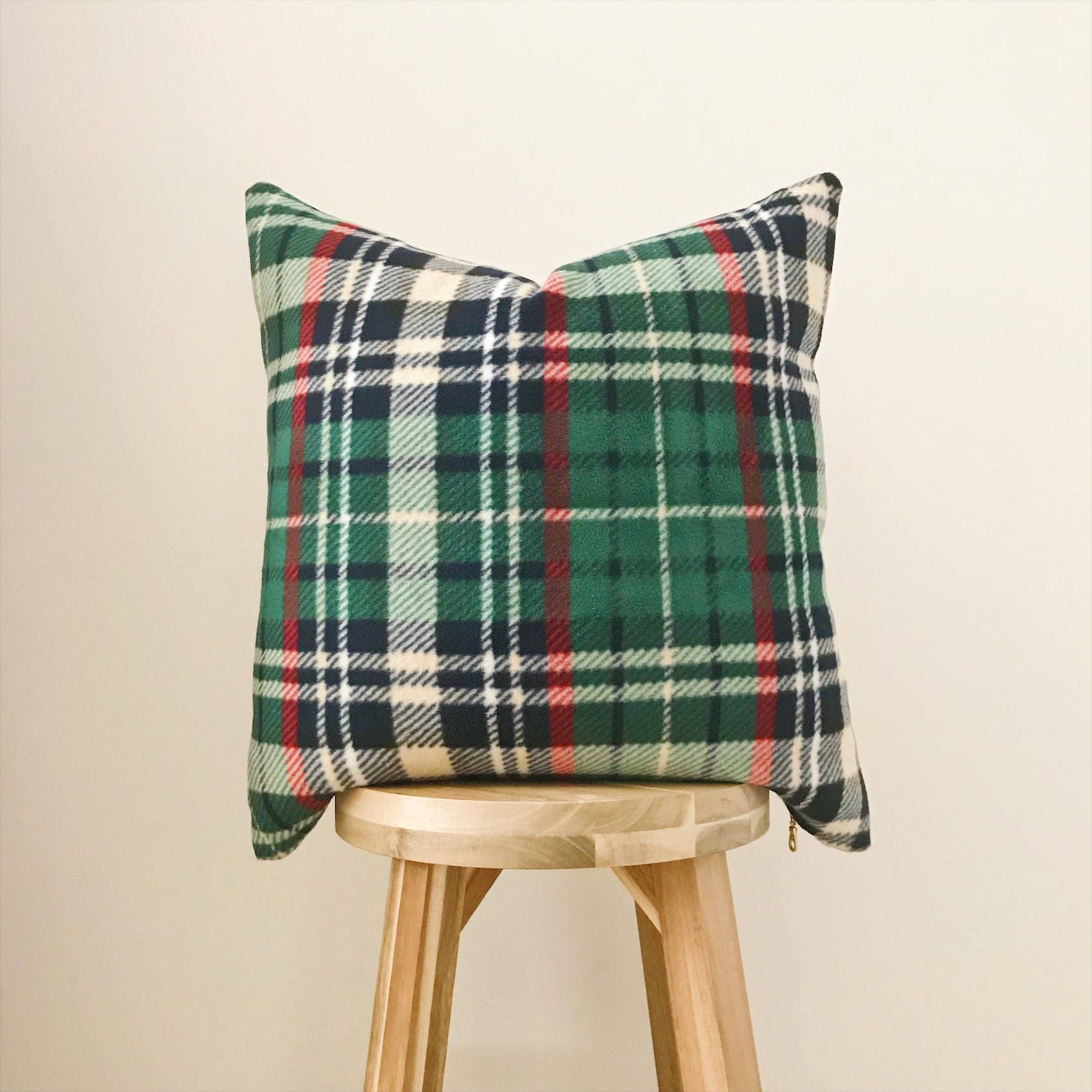 GREEN PLAID FLEECE 18x18 Pillow Cover Etsy
