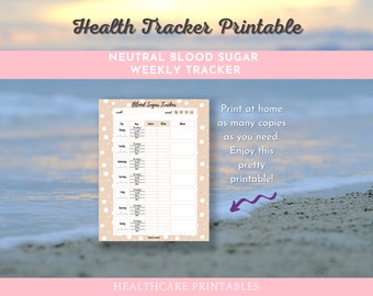 Pretty Blood Sugar Tracker HP-BS100h | Neutral Themed Blood Glucose Journal | Diabetic Printable | Gestational Diabetes Log
