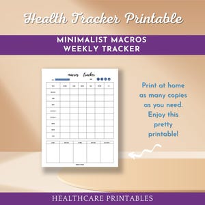 Pretty Macros Tracker HP-MT100a | Modern Themed Daily Log | Health Printable | Monthly Water Guide