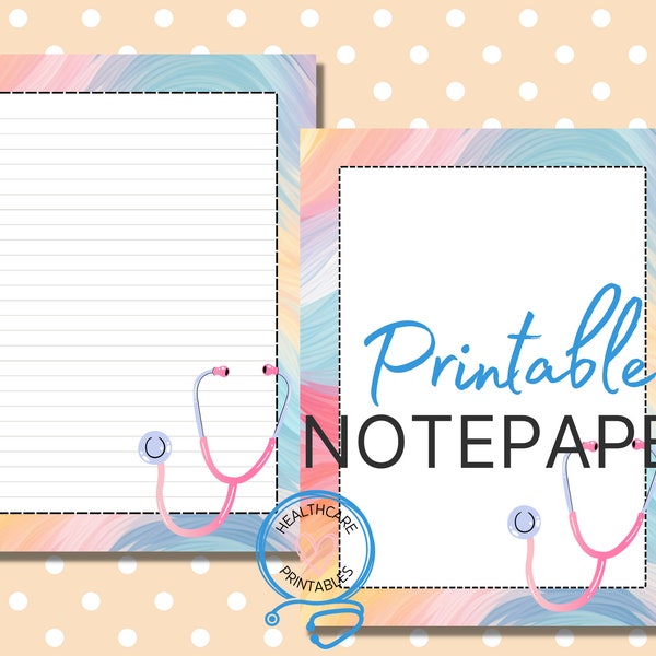 Pastel Nurse Printable Stationery HP-PS100B | From the Desk of Lined and Unlined Paper | Healthcare Printable Journal Pages