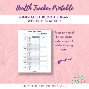 Pretty Blood Sugar Tracker HP-BS100a | Minimalist Themed Blue Blood Glucose Journal | Diabetic Printable | Gestational Diabetes Log