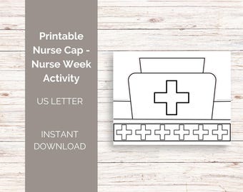Ausmalbild einer Krankenschwestermütze zum Ausdrucken, Bastelidee für Kinder (Digitaler Download)