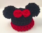 Minnie Mouse hat double Pom Pom with bow fits toddler