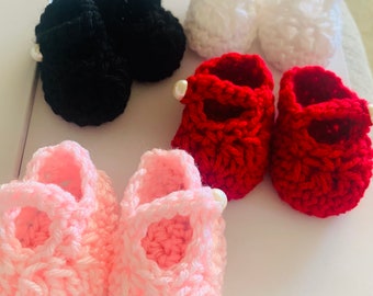 Maryjane baby booties with pearl button clasp