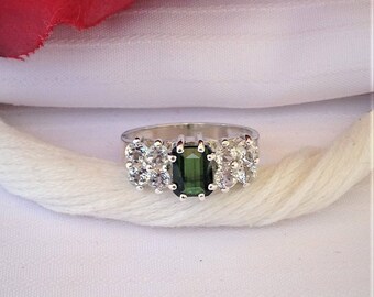 Elegant Tourmaline and White Topaz Ring ~ 925 Sterling Silver Ring ~ Size 6.75