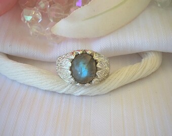 Sparkling Labradorite Men's Ring ~ 925 Sterling Silver ~ Size 11