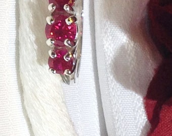 Lovely Trio Ruby Ring ~ 925 Sterling Silver ~ Size 6.75