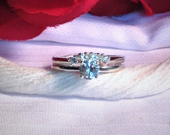 Elegant White Sapphire Wedding Ring Set ~ 925 Sterling Silver ~ Size 6.75