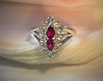 Sparkling Ruby Accented Ring ~ 925 Sterling Silver ~ Size 6.75