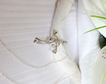 Lovely White Topaz Cross Pendant and Chain ~ 925 Sterling Silver