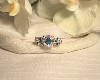 Sparkling Opal White Quartz Accented Ring ~ 925 Sterling Silver ~ Size 6.75