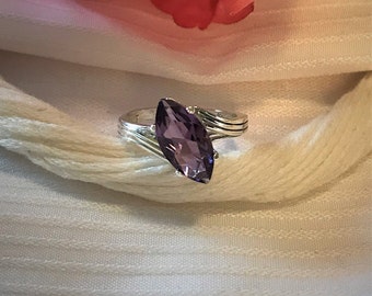 Sparkling Marquis Shaped Amethyst Ring ~ 925 Sterling Silver Solitaire ~ Size 6.75