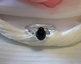 Sparkling Black Onyx Accented Ring ~ 925 Sterling Silver ~ Size 8