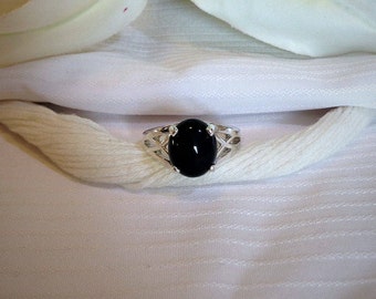Fancy Black Onyx Solitaire Ring ~ 925 Sterling Silver ~ Size 7.75