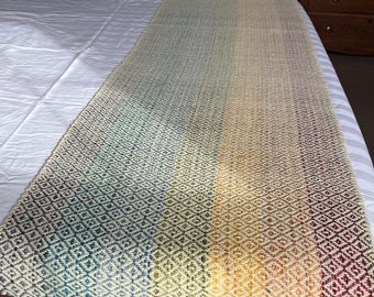 Queen Bed Scarf - Bed Runner. #24W12 "Rainbow Stripes".