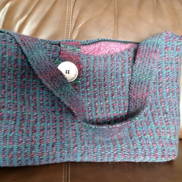 Plum Rib Weave Handwoven Wool Purse -Tote Bag - . #15W06