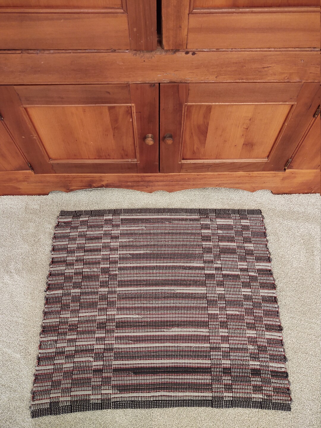 Cordero Y Rug Grey Checkerboard Corduroy Rug With Red Rep Weave - Handwoven Rug ...