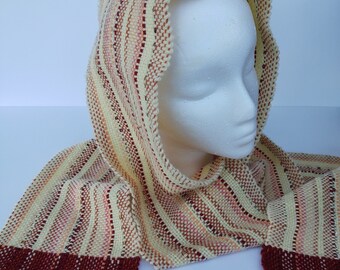 Wool Blend Scarf - Handwoven -Yellow/Brick - Lightweight. #20C22