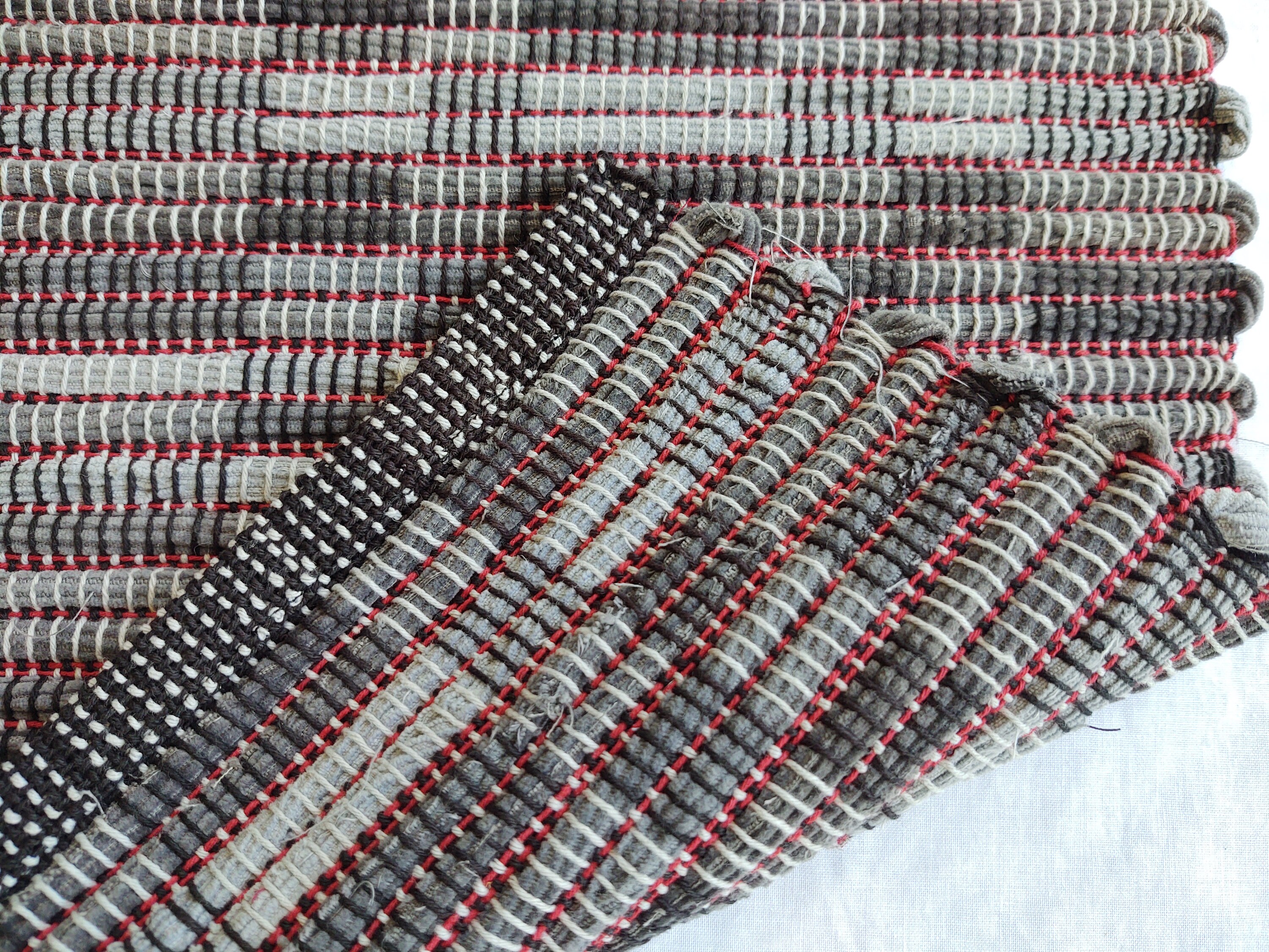 Cordero Y Rug Grey Checkerboard Corduroy Rug With Red Rep Weave - Handwoven Rug ...