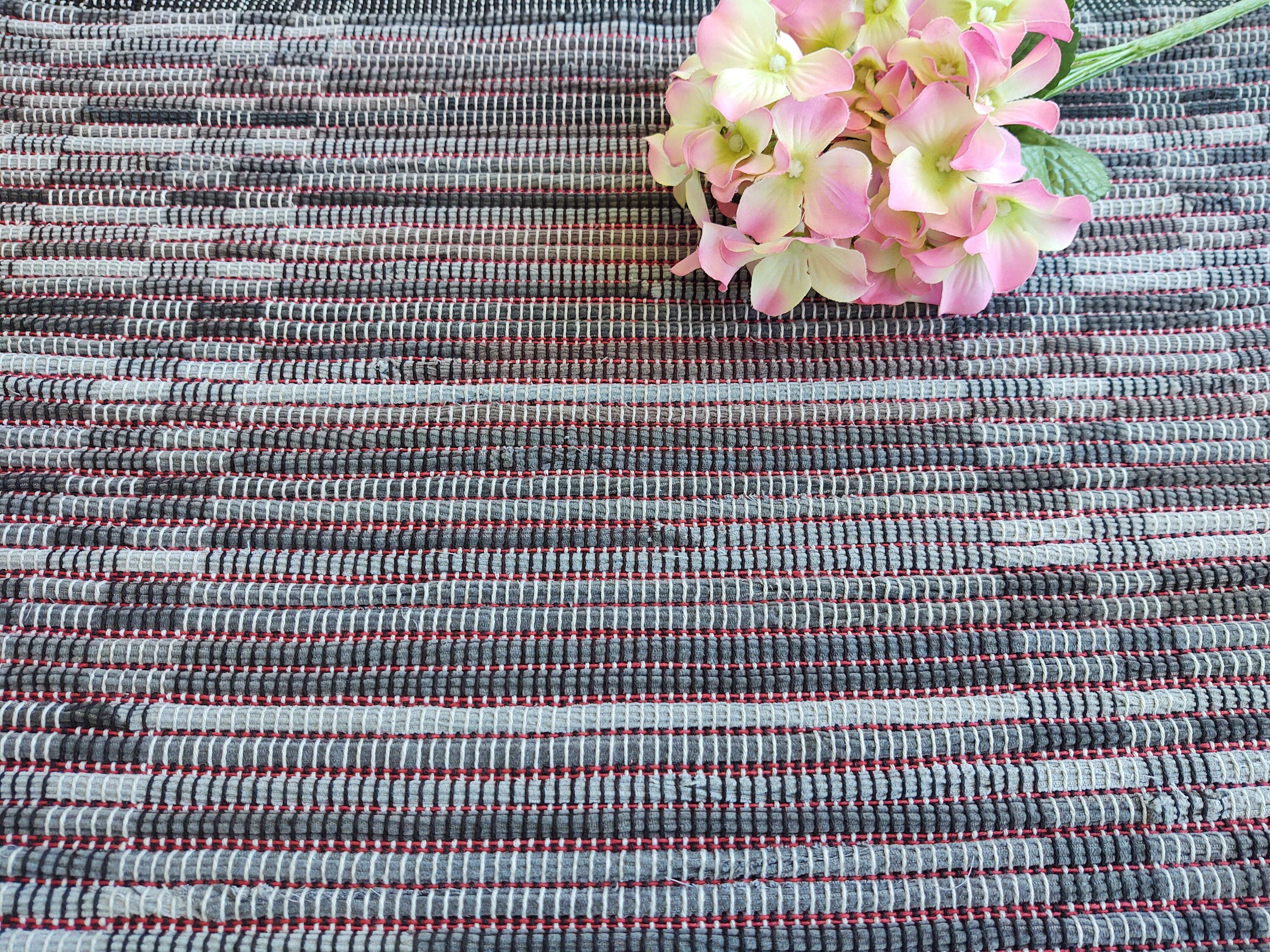 Cordero Y Rug Grey Checkerboard Corduroy Rug With Red Rep Weave - Handwoven Rug ...