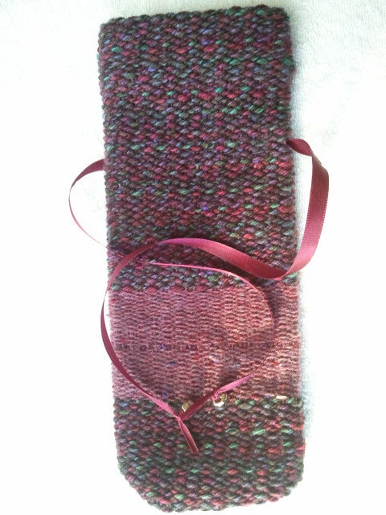 Wool in shades of purples teal /& green Wine Bottle Bag #14W70. Handwoven