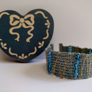 Woven Bracelet, Cotton Bracelet, Navajo Wedge Weave, Boho Bracelet, Fine Art Jewelry, Cuff Bracelet #B166