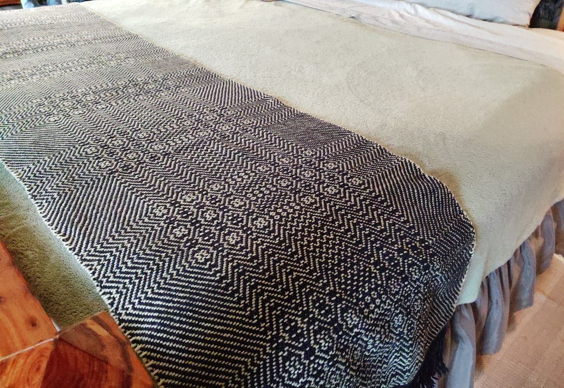 King Bed Scarf Bed Runner King Size navy Blue With Yellow. 21W04 Etsy