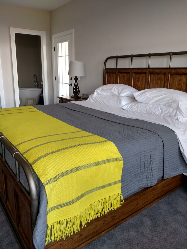 Custom Bed Scarf Bed Runner King Size yellow With Grey Stripe. Etsy
