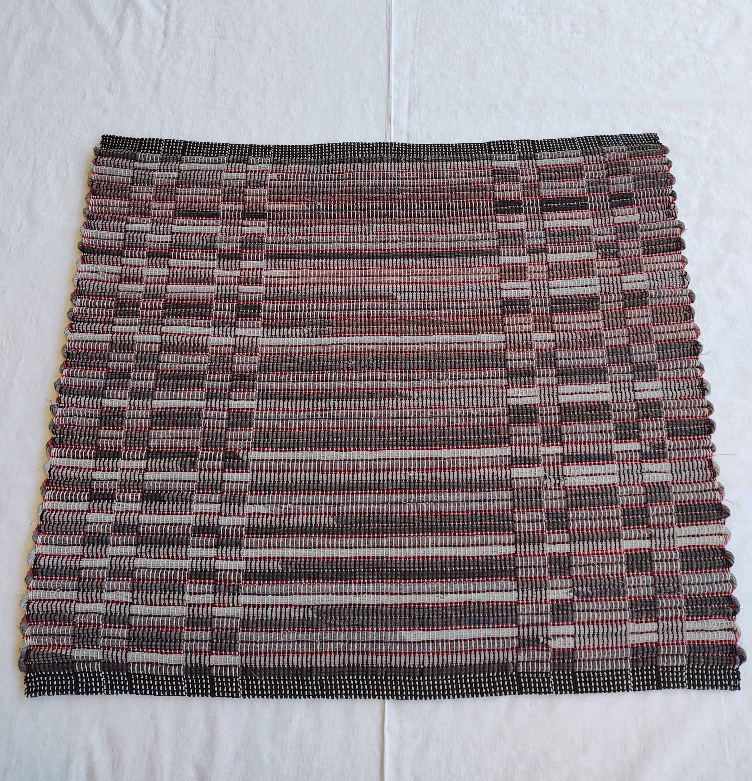 Cordero Y Rug Grey Checkerboard Corduroy Rug With Red Rep Weave - Handwoven Rug ...