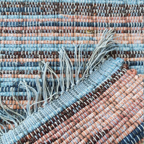 Hand Woven Rug shops - cotton - Coral Calico. #2106