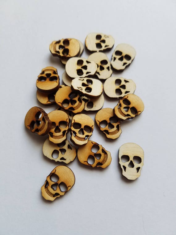 set of 24 small wooden skull cut outs steam punk style etsy