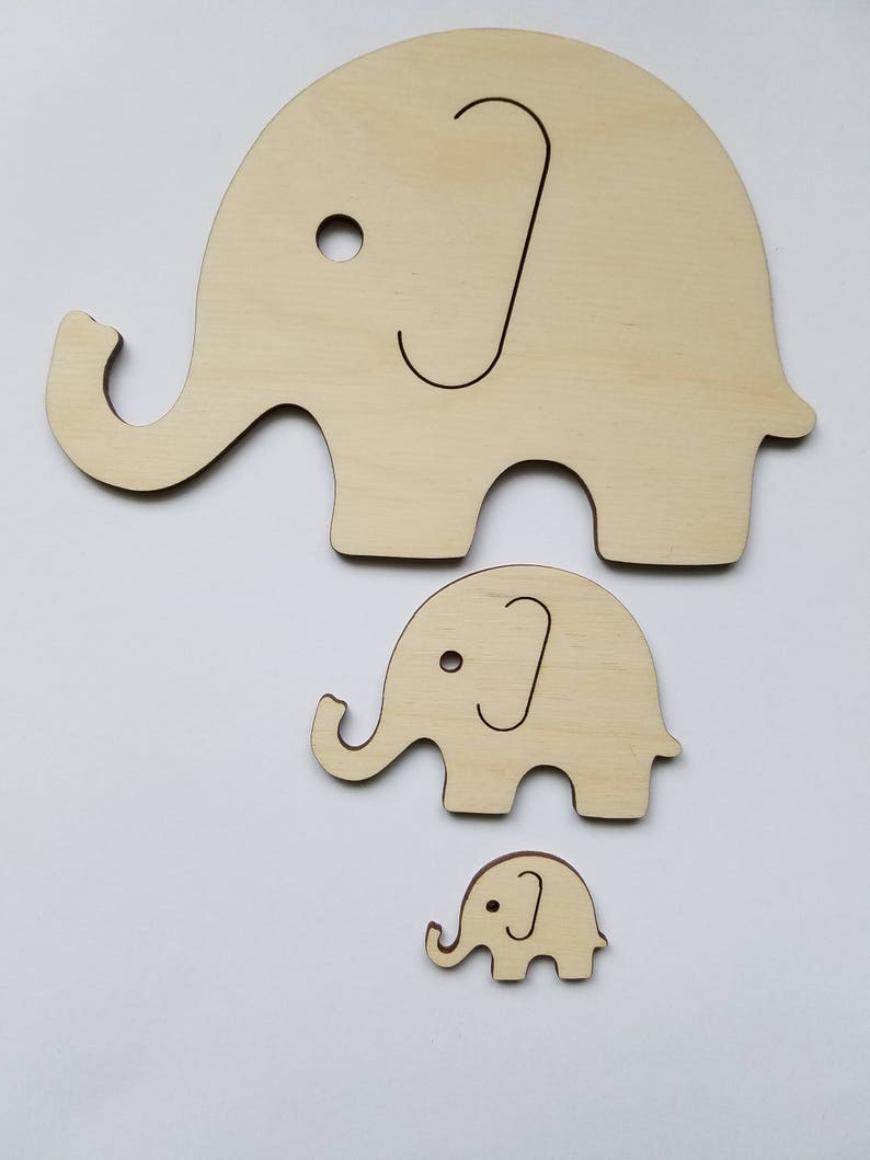 Set of 3 Wooden Elephant Cut Outs Nursery Wall Decor Etsy