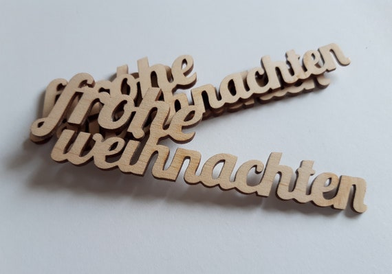German Wooden Cut Out Frohe Weihnachten Merry Christmas Scrap Booking, Holiday Decoration, Christmas Decor, Card Making
