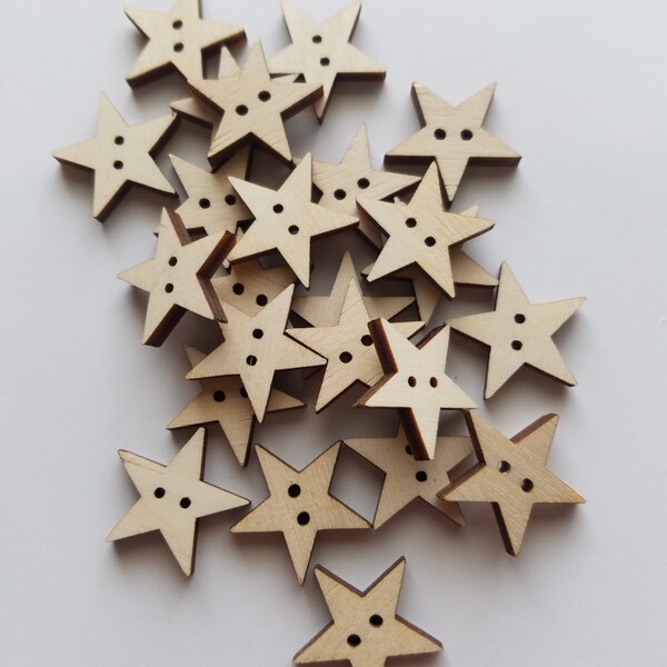 Laser Cut Wooden Star Button Cut Outs ( Embellishments, Sewing, Decoupage )