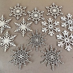 Set of 12 Wooden Snowflake Cut Outs  (Christmas,  Ornaments  Winter Decoration, Embellishments , Arts and Crafts, )
